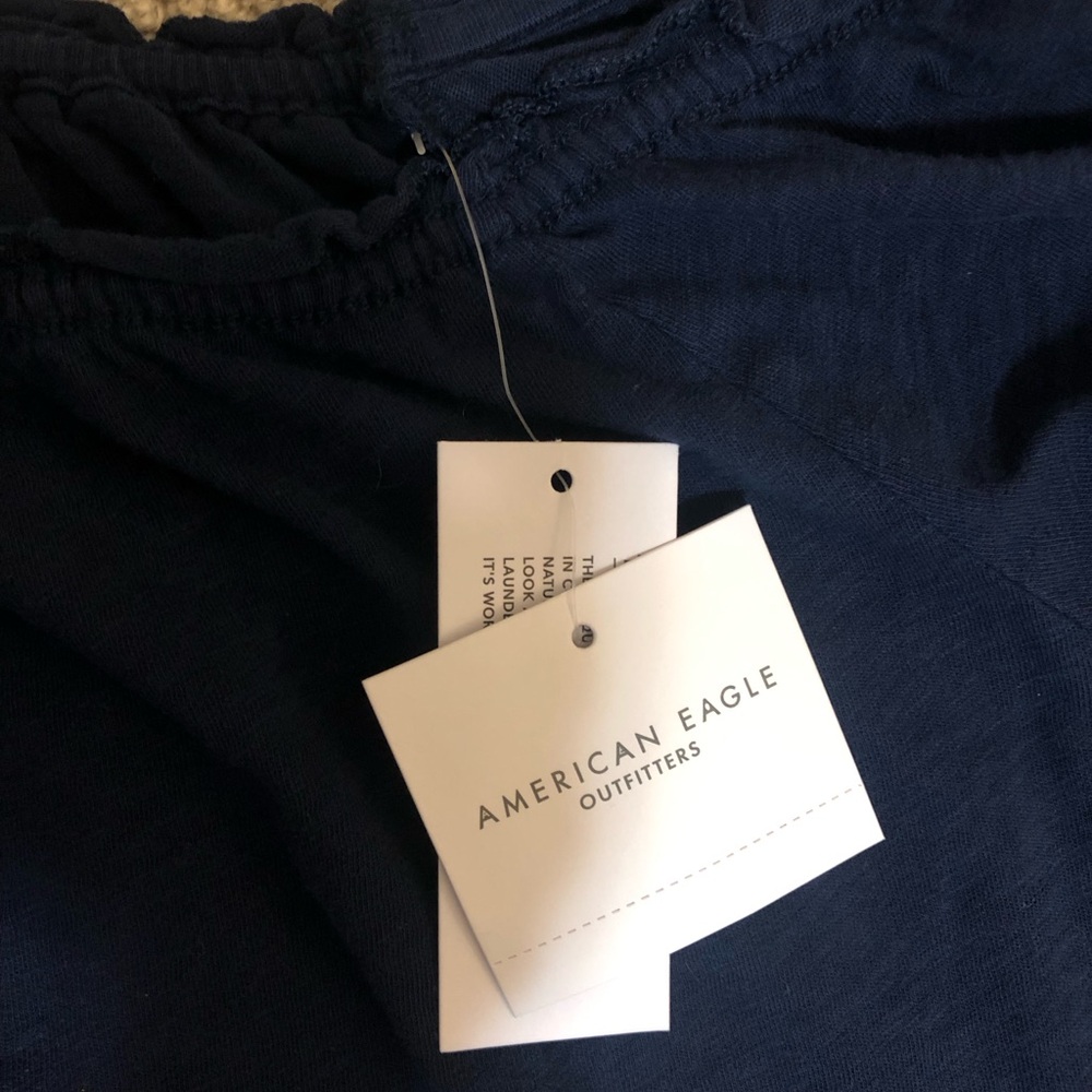 NWT American Eagle Navy Off Shoulder Crop Top Large Boho Peasant Summer Sz L - Picture 4 of 9